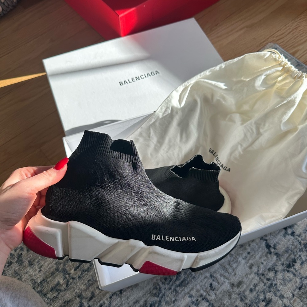 Balenciaga speed shoes. Size 38 EU. (Size 7.5 US) Black white and pink. - Picture 2 of 16